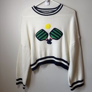 moon & madison Pickleball motif pullover sweater oversized cropped fit Size S